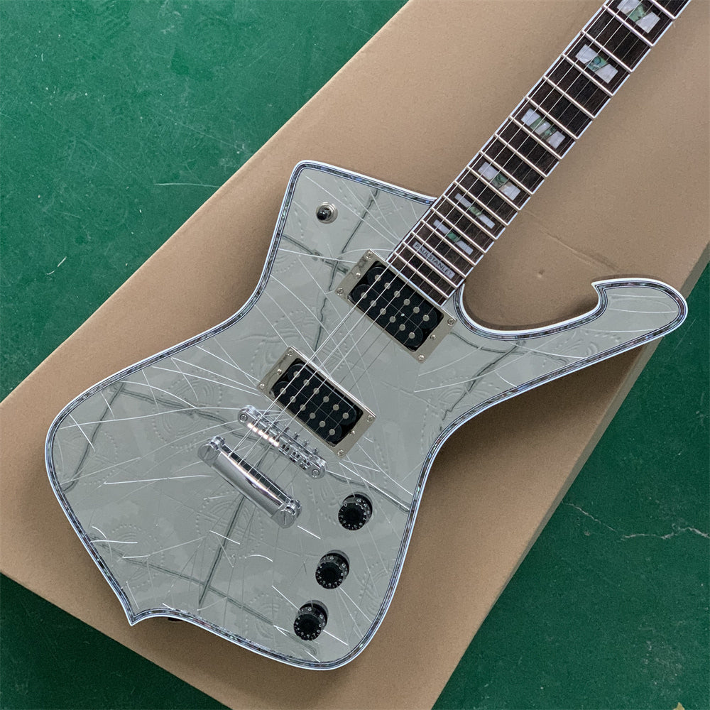 In stock PS2CM Sliver Gold Sliver Cracked Mirror ICEMAN Paul Stanley Electric Guitar Abalone Body binding Abalone & Pearl Inlay Guitars Guitarra