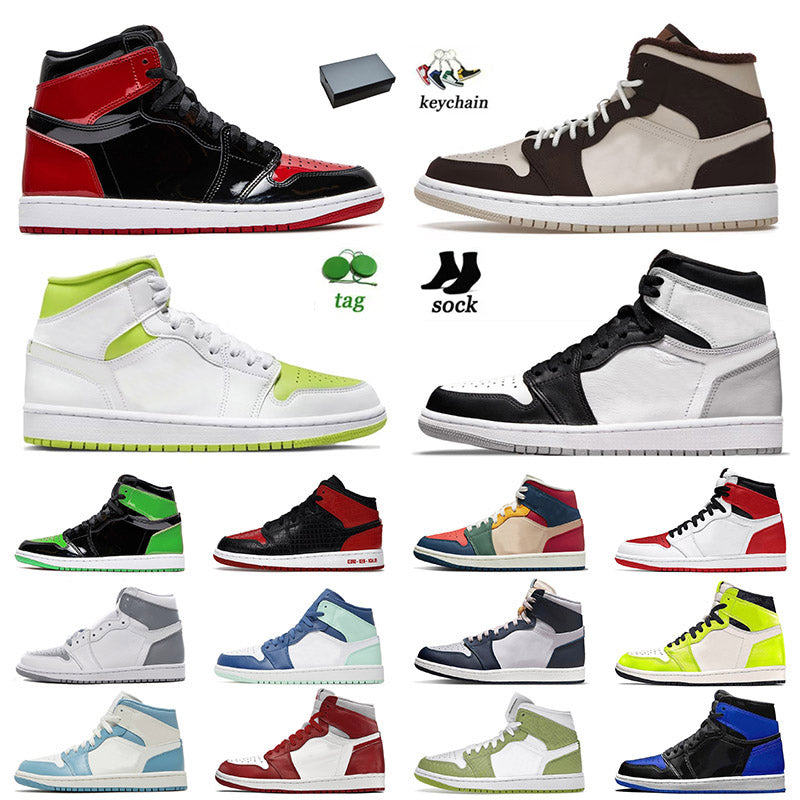 2022 New Jumpman Mens Women OG 1s Basketball Shoes 1 With Box Basalt Oatmeal Patent Bred Text Green Python White UNC Stage Haze Off Bubble Gum Sneak