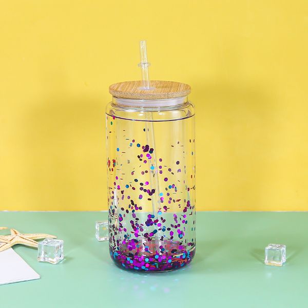 Double 16Oz Walled Snow Globe Tumbler With Bamboo Lid Short Sublimation Cooler Gla Cola Beer Can Fill Glitter Bgbg 0506