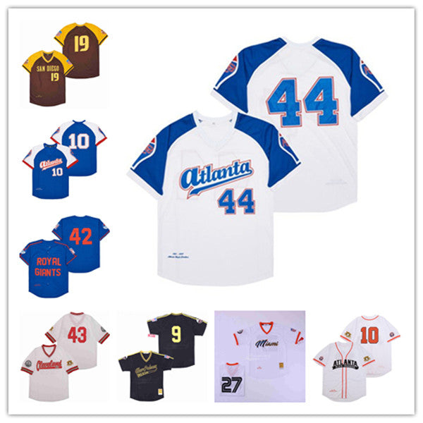 Man Retro Negro League Baseball Jerseys Pullover Atlanta Crackers 10 Chipper Jones 44 Hank Aaron San Diego 19 Tony Gwynn 42 BROOKLYN ROYAL BUTTON-DO