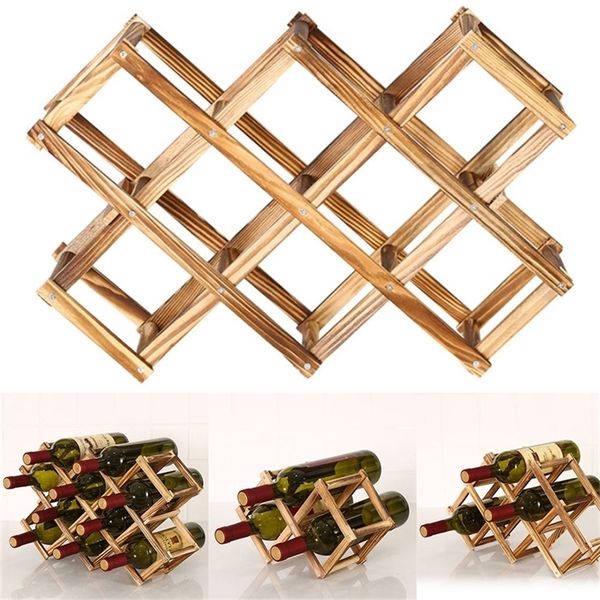 Retro Foldable Wooden Wine Bottle Holders for Kitchen Living Room Bar Decorative Cabinet Red Display Storage Racks 220509