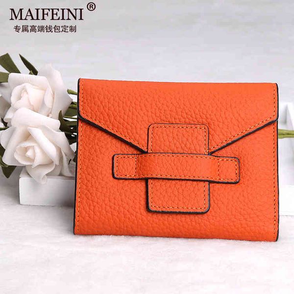 Wallets Bags 2022 Women&#039;s Leather Fashion Leisure Draw with Lychee Grain Head Layer Leather Short