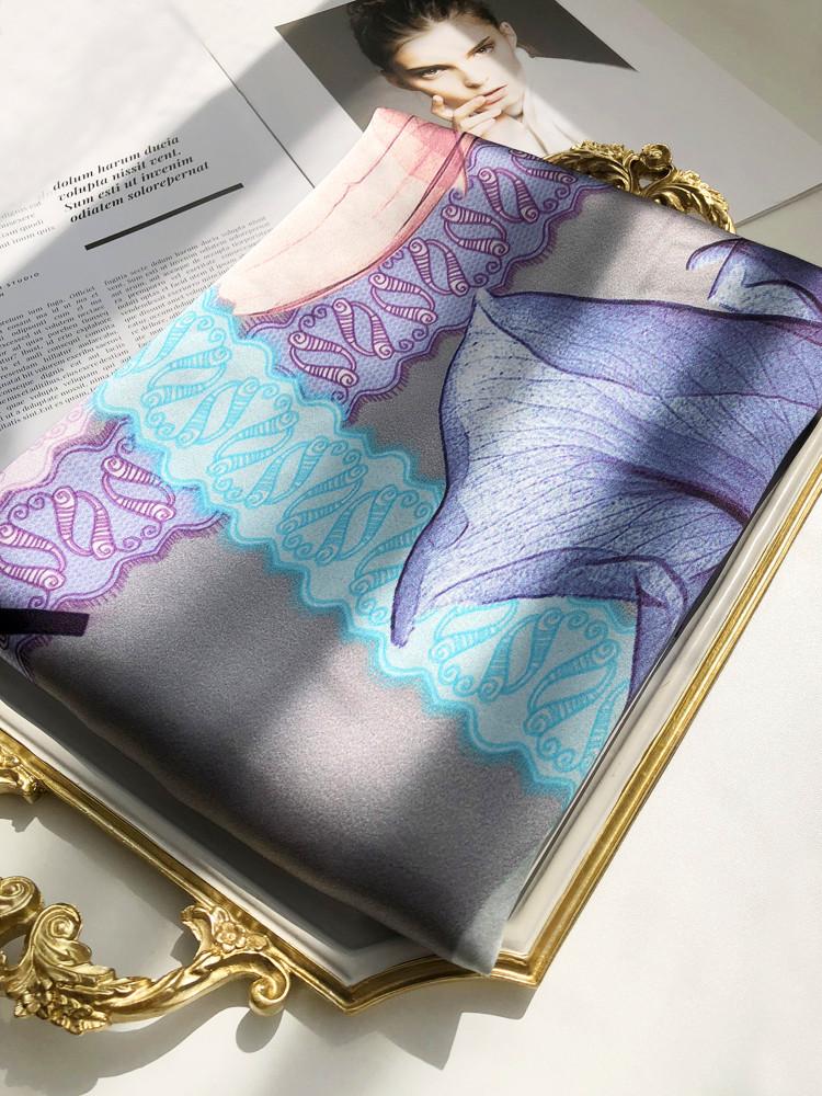 Scarves Artistic 100% Silk Scarf Women Natural Soft Plus Spring Autumn Elegant Purple Large Size Long Shawl Dual-use 190-90