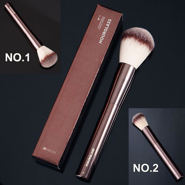 Hourglass Makeup Brushes: Soft Bristles Powder Blush Highlighter Brush Set for Flawless Application, Metal Handle, No. 1 & 2