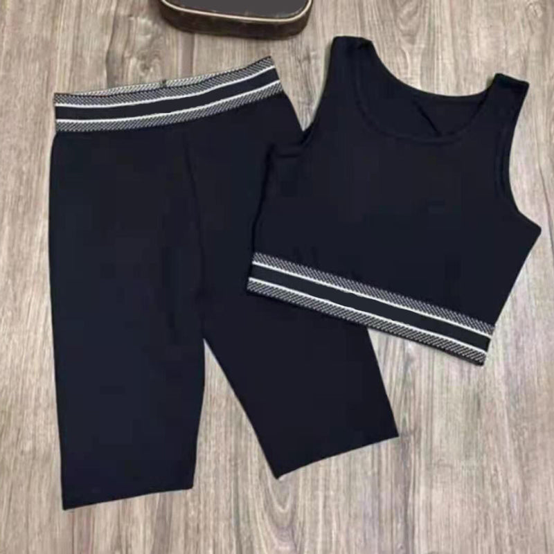 Womens Two Pieces Pants Fashion Classic Letter Pattern Suits Yoga Pants Casual Running Sets Tanks Shorts
