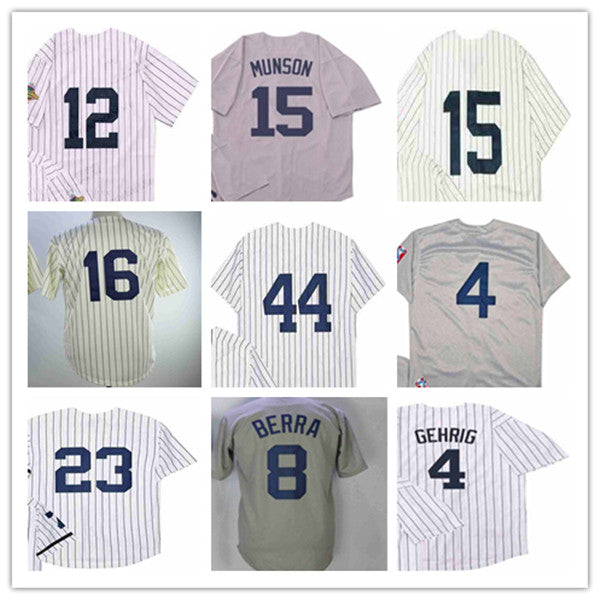 Man Retire Retro New NY York Vintage Baseball Jersey 4 Lou Gehrig 8 Yogi Berra 23 Don Mattingly 15 THURMAN MUNSON 44 REGGIE JACKSON 16 WHITEY FORD 1