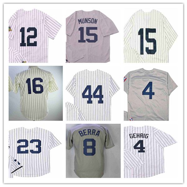 Man Retire Retro New NY York Vintage Baseball Jersey 4 Lou Gehrig 8 Yogi Berra 23 Don Mattingly 15 THURMAN MUNSON 44 REGGIE JACKSON 16 WHITE