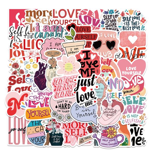 Pack of 50Pcs Wholesale Self Love Stickers No-Duplicate Waterproof For Luggage Skateboard Notebook Helmet Water Bottle Phone Car decals Kids