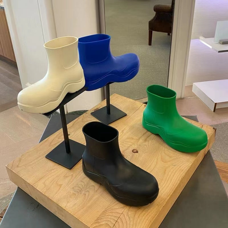 Rain boots women wear shoes OP57 early spring 2022 new big head sponge cake thick sole candy color waterproof high rise short tube Martin boots