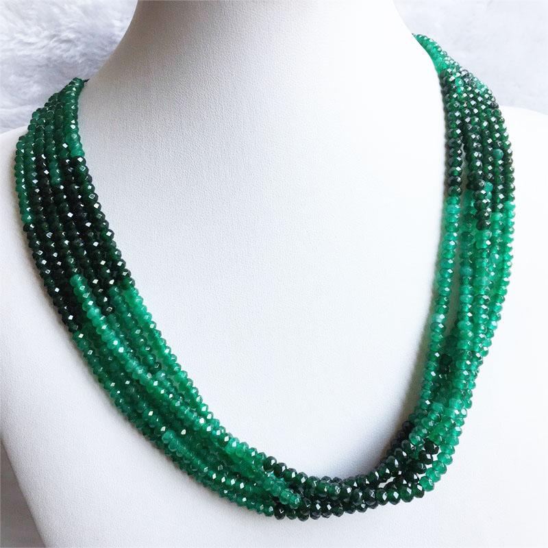 Chains Double Color Green Emerald Sapphire Chain Necklace For Women Natural Faceted Jade Stone Bead Choker Collares Abacus Gift Jewelry