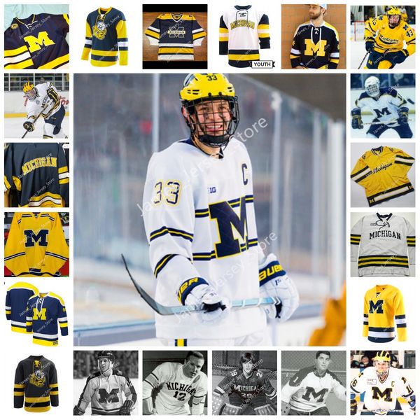 2022 NCAA Custom Michigan Wolverines College Stitched Hockey Jersey 74 Nicholas Boka 2 Luke Martin 13 Jake Slaker 33 Joseph Cecconi Mackie S