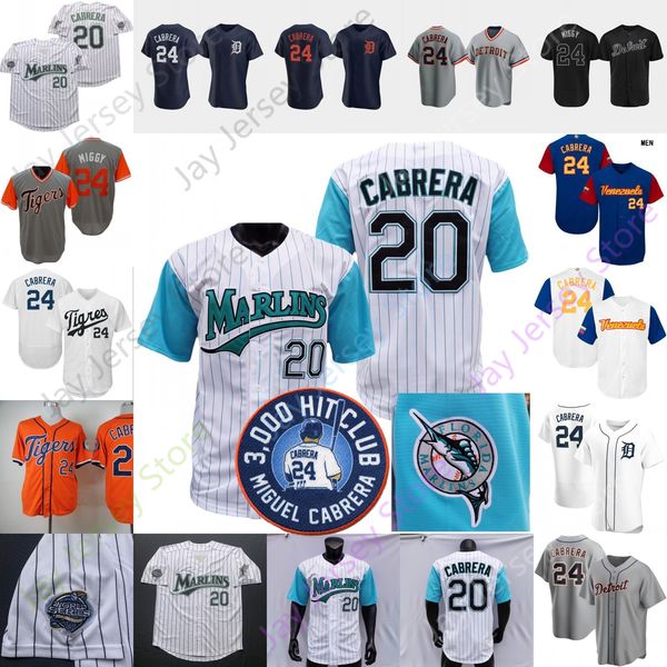 Baseball Miguel Cabrera Jersey Florida White Green Pinstripe Nickname Miggy Venezuela Blue Black Golden Grey Navy Orange 3000 Hit patch Wome