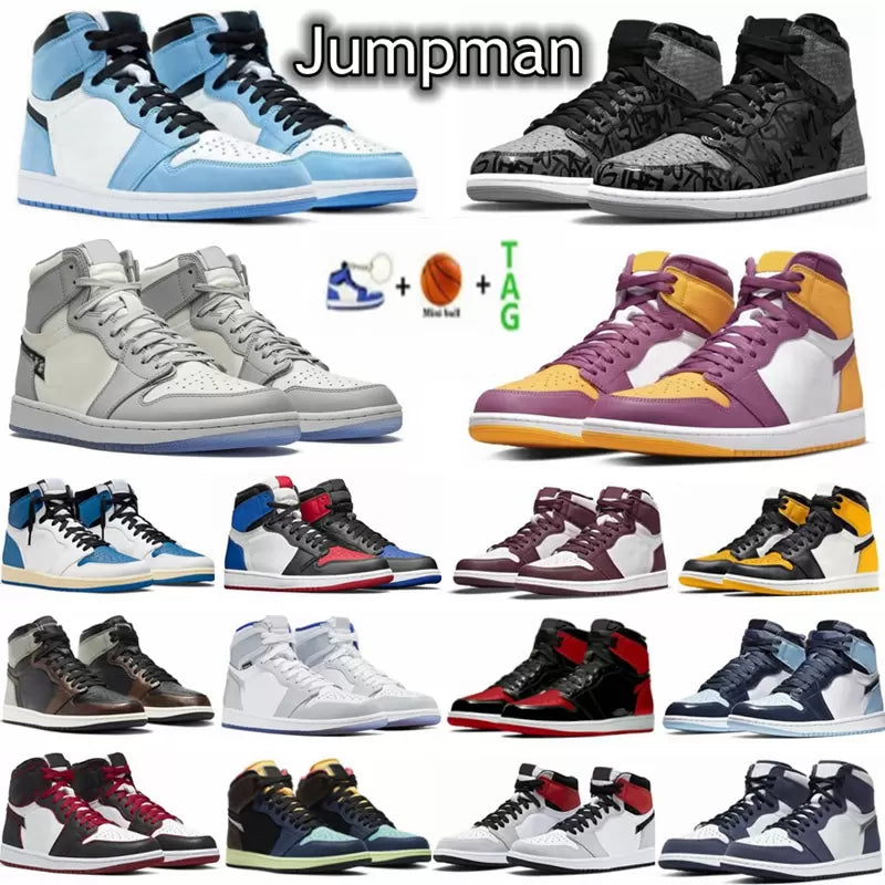Jumpman 1 1s mens Basketball Shoes Sneakers Grey Fog Yellow Toe Rebellionaire Bred Patent Dark Mocha Marina Blue Bubble Gum Obsidian Shadow women tr