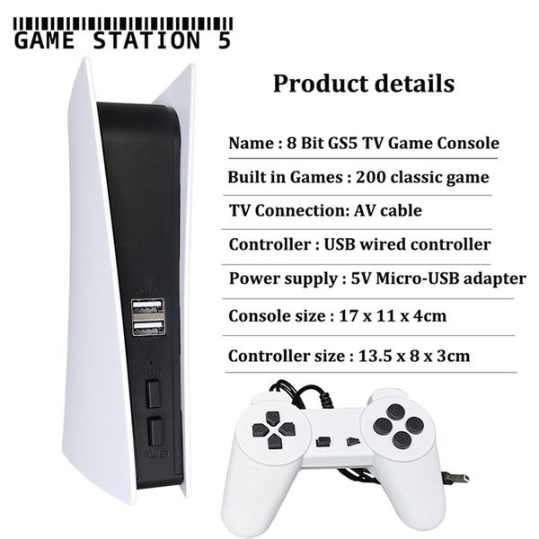 Newest Ps5 Appearance Nostalgic Host Game Station 5 USB Wired Video Game Console With 200 Classic Games 8 Bit GS5 TV Consola Retro Handheld