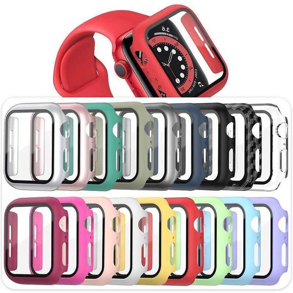 For Apple Watch Cases 7 6 5 4 3 2 1 SE 45 mm 41mm 38mm 40mm 42mm 44mm with Tempered Glass Screen Protector Full Coverage