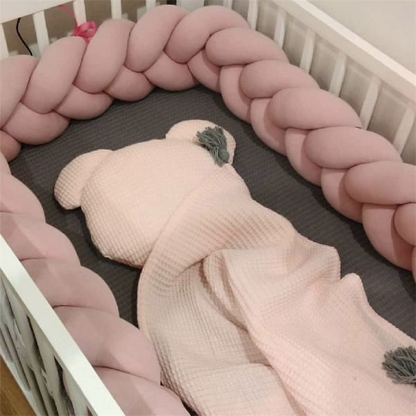 4M Bed On the Bedding Set for born Baby Cot Protector Knot Braid Pillow Cushion Crib Anticollision Bumper 220531