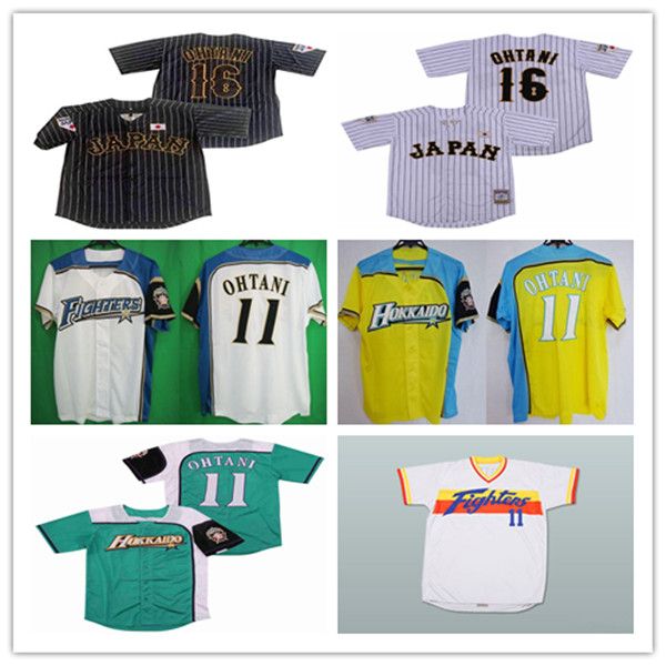Custom Shohei Otani #16 Hokkaido Nippon-Ham Fighters Baseball Jersey - Yellow Blue White Pinstriped - Polyester Breathable Quick Dry - Mens
