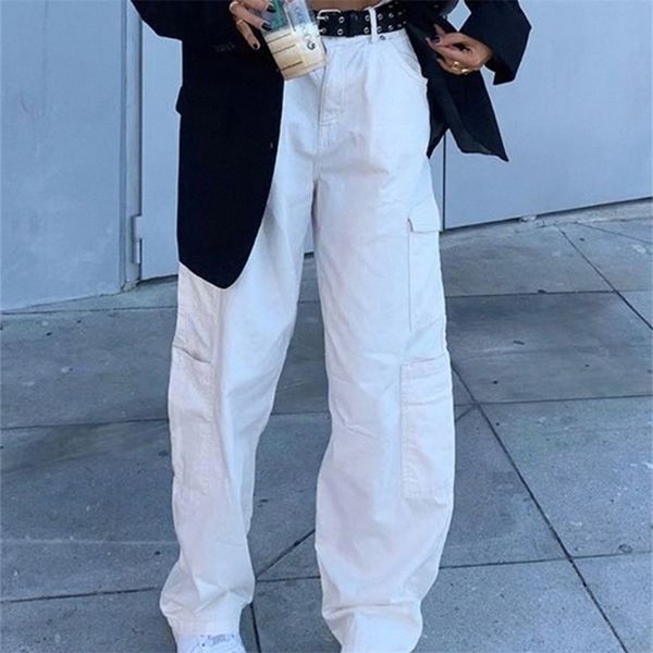Weekeep Fashion Streetwear Women Jeans Pocket High Waist Jeans Korean Casual Straight Harajuku Denim Pants Baggy Cargo Pants 220701