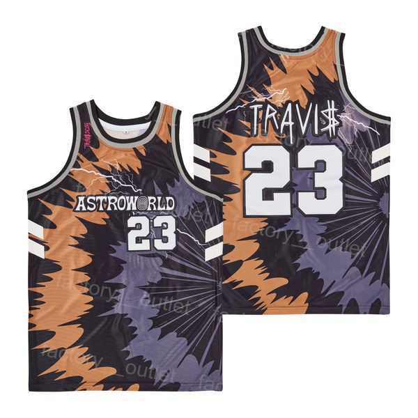 Men Movie La Flame Astroworld 23 SCOTT Basketball Jersey High School Uniform Hip Hop College Color Team Black All Stitched Breathable Pure C