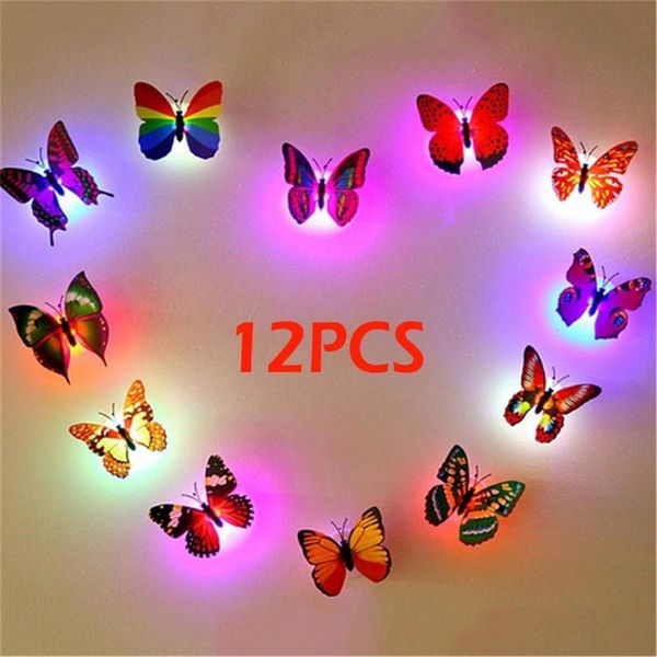 LED Wall Stickers Colorful Changing Butterfly Glowing Decals Night Light Lamp Home Decor DIY Living Room Sticker 220607