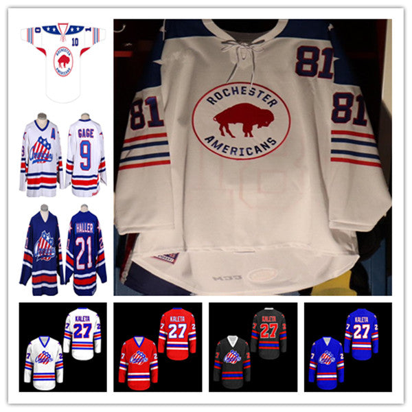 Custom Rochester Americans Hockey Jersey John Peterka Jack Quinn Michael Mersch Arttu Ruotsalainen Ethan Prow Brandon Biro Sean Malone Linus Weissba