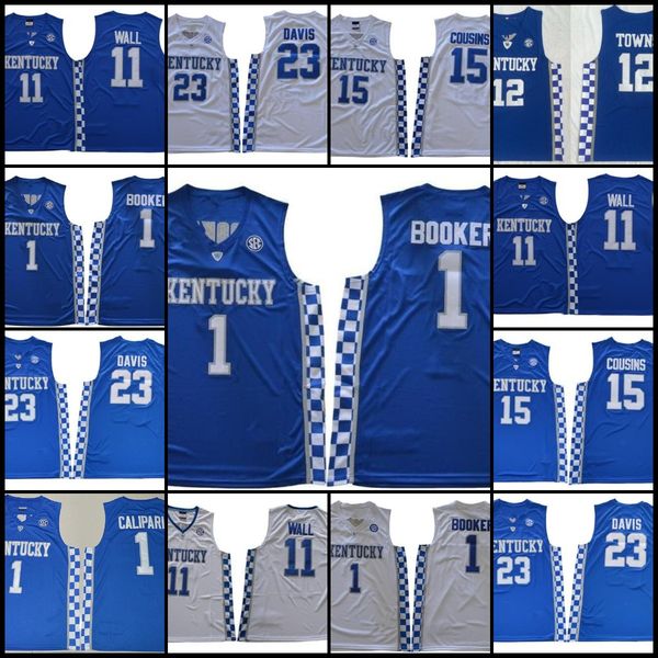 Men Kentucky College Basketball Jerseys Davis Fox Monk Adebayo John Wall Towns Cousins Devin Booker Blue Men Stitched Jersey