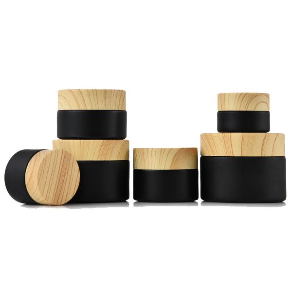 5G 10G 15G 20G 30G 50G Amber Black Glass Cosmetic Jar Cream Bottle Lip Makeup Containers Frosted Jars With Woodgrain lids Contianer