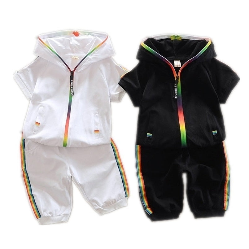 Children Summer Cotton Garment Baby Boys Girls Candy colored Zipper Hoodies Short 2 Pcs Set Kids Sleeve Twinsets Tracksuit 220620