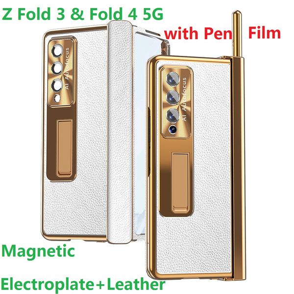 Magnetic Stand For Samsung Galaxy Z Fold 3 Fold 4 5 Fold5 Case Glass Film Leather Protection Cover Screen Protector
