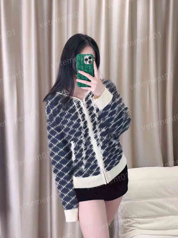 Luxury Womens Sweaters Knit Jacket Classic Print Zip Cardigan Hooded Sweater Fashion Designer Hoodies Women Clothing 0912