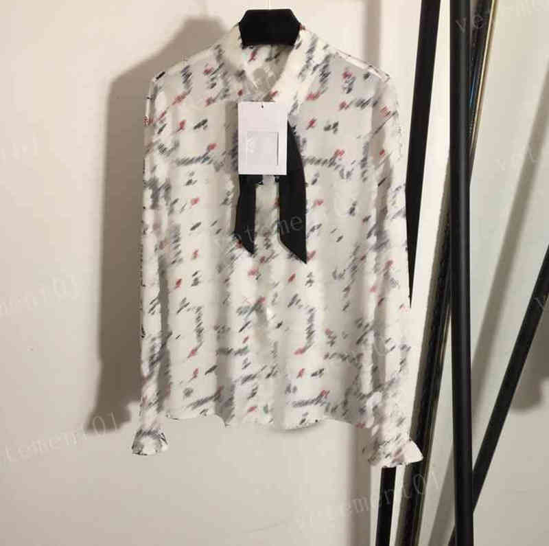 Womens Shirts Tops Luxury C..nel Temperament Butterfly Neck Logo Letter Print Long Sleeve Chiffon Shirts Fashion Casual Women Clothing 0912