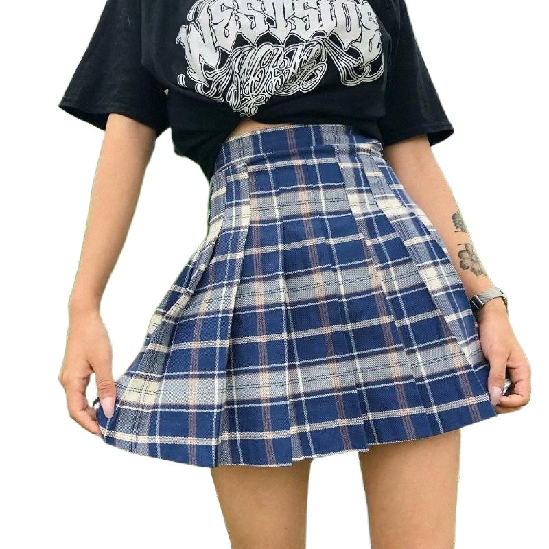 skirts FUFUCAILLM Women&#039;s Petticoat Fashion High Waist Plaid Print Preppy School Uniform A-Line Underdress Famale Pleated Mini Skirt D3bo#