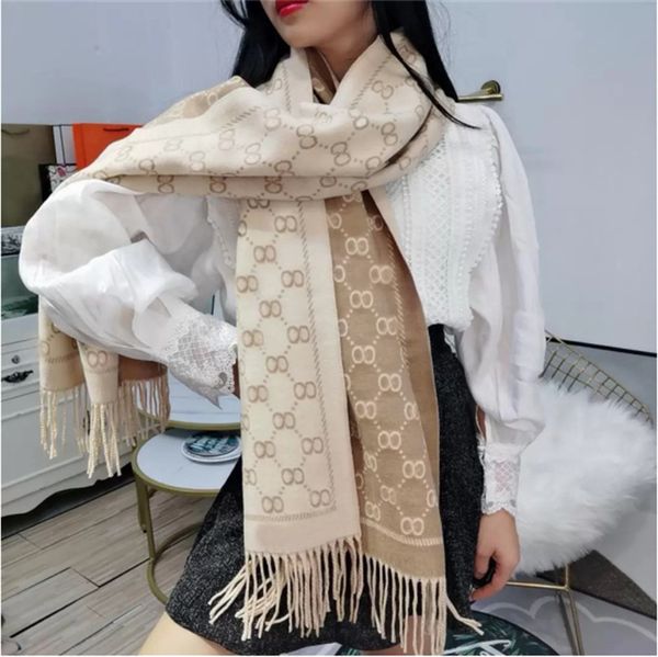 Stylish Women 100% Cashmere Scarf Full Letter Printed Scarves Soft Touch Warm Wraps With Tags Autumn Winter Long Shawls Christmas Gift With