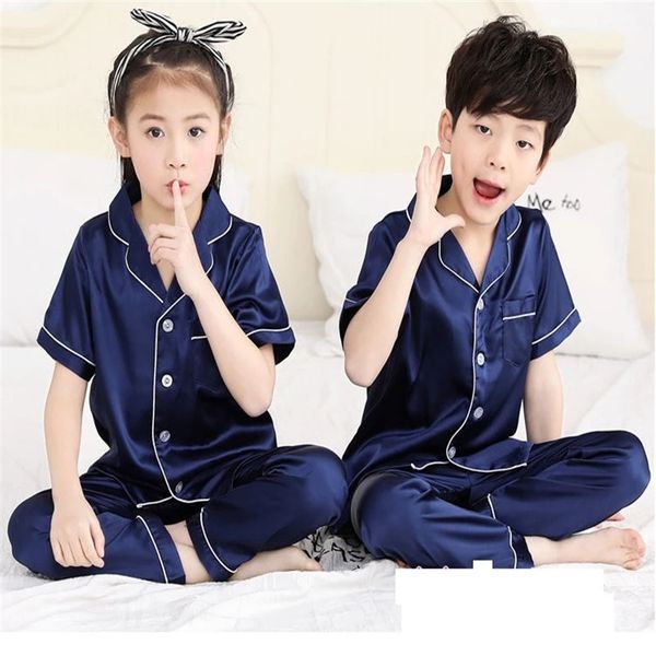 Girls and boy Satin Pamas Set Piece Silk Nightwear Button Down Sleepwear for Teen Kid 2 to16years