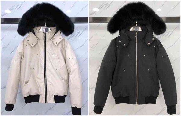 Down jacket mens fur collar parka winter waterproof white duck coat cloak fashion men and women couples moose casual version to keep warm