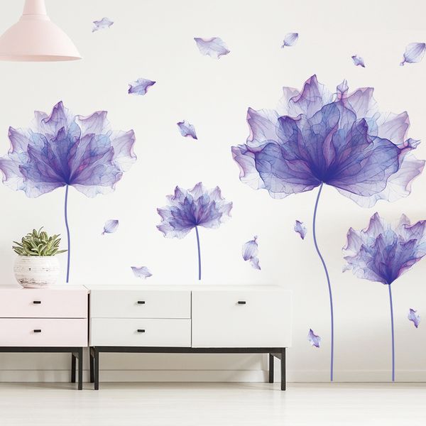 Creative Purple Flower Wall Stickers Living Room Bedroom Decor Home Background Wall Decor Large 3d Wallpaper Vinyl Flowers Decal