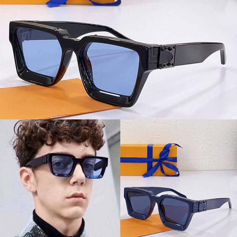 blue mirrored sunglasses women Big Square Luxury Millionaire 1.1 glasses men designer Fashion Party Vintage flowers S-lock hinge lunette with 1 set
