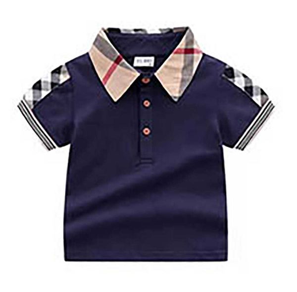 Baby Boys Turn-Down Collar T-shirts Summer Kids Short Sleeve Plaid T-shirt Gentleman Style Children Cotton Casual Tops Tees Boy Shirts Whole