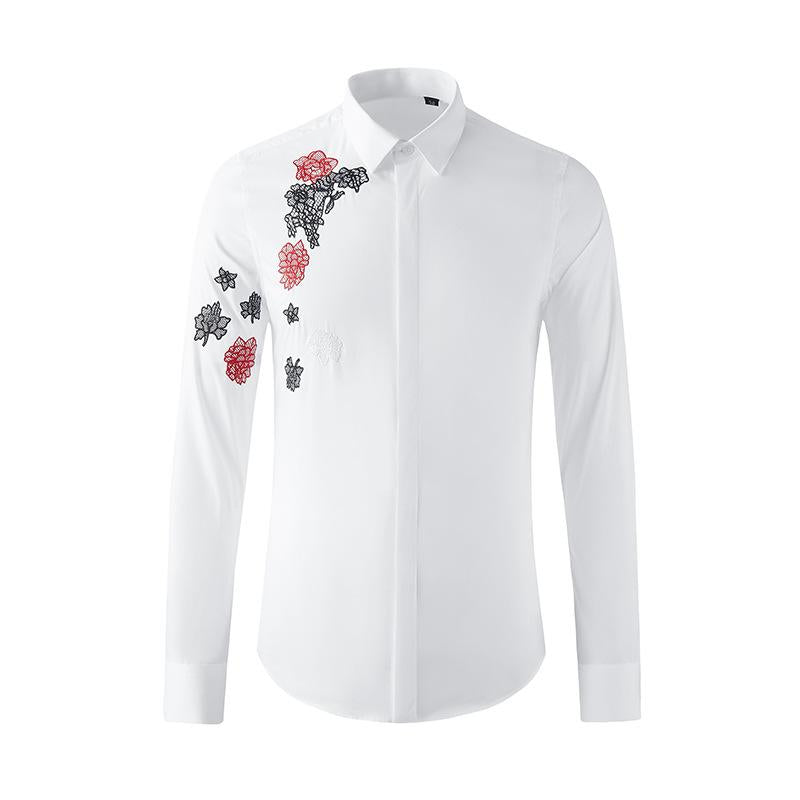 Men&#039;s Dress Shirts Chinese Style Black White Shirt Men High Quality Embroidery Fall Long Sleeve Cotton Slim Fit Camisa Social MasculinaMen&#039