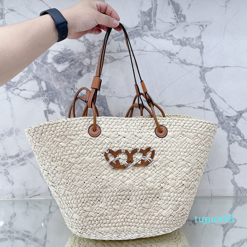 Straw Bag Shoulder Bags Handbags Plain Knitting Crochet Embroidery Open Casual Tote Interior Compartment Two Thin Straps Leather 2022