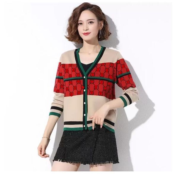 Sweater Women&#039;s Round neck striped fashion Long Sleeve Women High End Jacquard Cardigan knitting Sweaters Coats Tee Tops