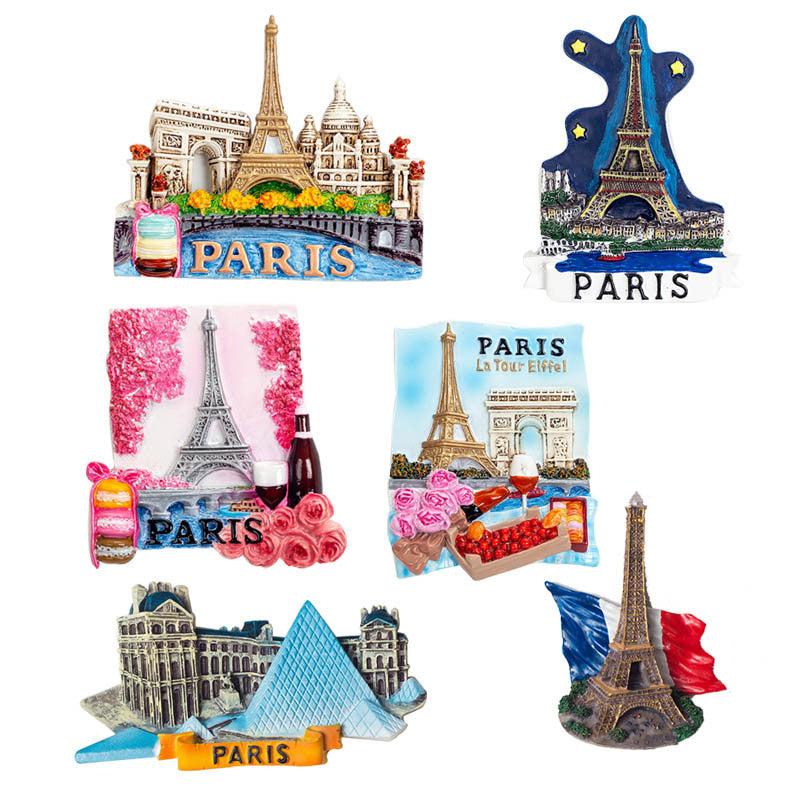 3D Resin Franch Travel Souvenirs Fridge Magnets Louvre Eiffel Tower Magnetic Refrigerator Stickers For Home Kitchen Decoration