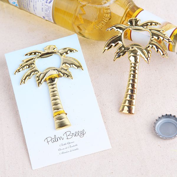 Palm Breeze Chrome Bottle Opener gold-color Metal Coconut Tree Beer Openers Beach Themed Wedding Favors DH4542