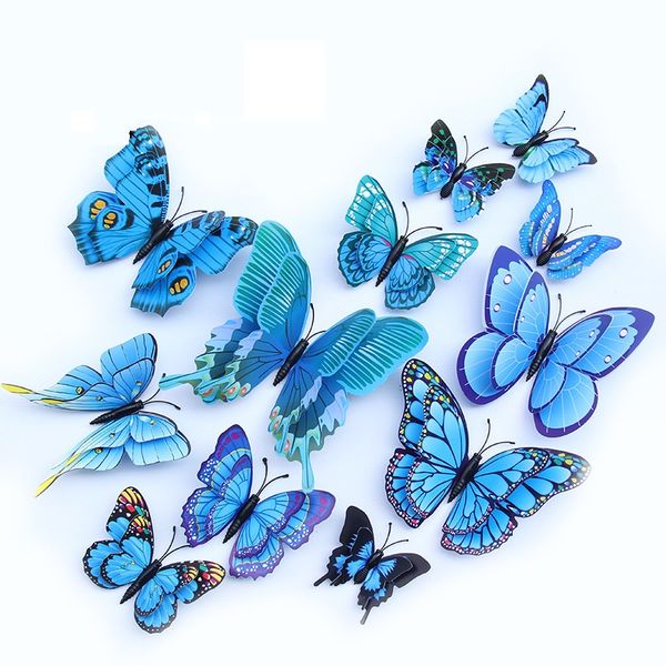 Stereo Butterflies Refrigerator Stickers Removable 3D Home Decor Wall Stickers 12Pcs-set Simulation Butterfly