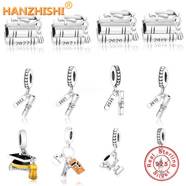 925 Silver Fit Charm 925 Bracelet New Design 925 Sterling Silver Graduation Books Engraved charms set Pendant DIY Fine Beads Jewelry