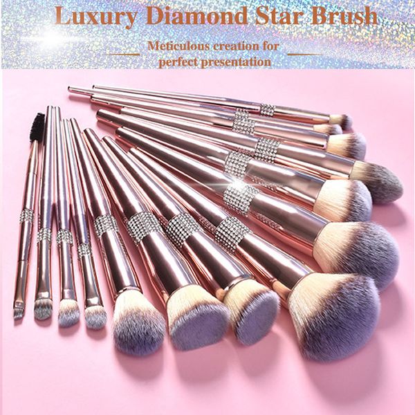 Glitter Crystal Makeup Set 14pcs Premium Cosmetic Brushes Kit Bg Rhie Rose Gold Brush Foundation Eye Face Make Up Tools