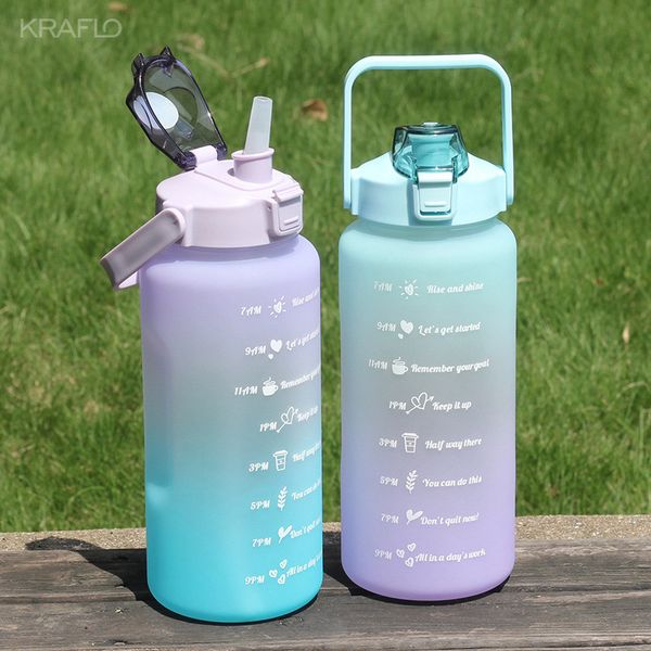 Portable 99p 2L Water Bottle Large Half Gallon-64oz Sports Motivational drinking Bottle with Time Marker & Straw