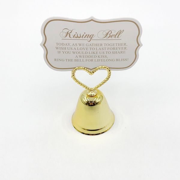 50PCS Golden Wedding Favors Gold Bell Place Card Holder Party Decoration Supplies Small Bell Name Cards Clip Photo Holders