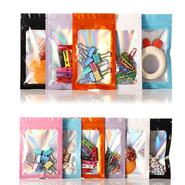 Glossy Aluminum Foil Zip Lock Packaging Bags Front Window Resealable Jewelry Trinkets Nail Beauty Snack Coffee Powder Battery Storage Gifts