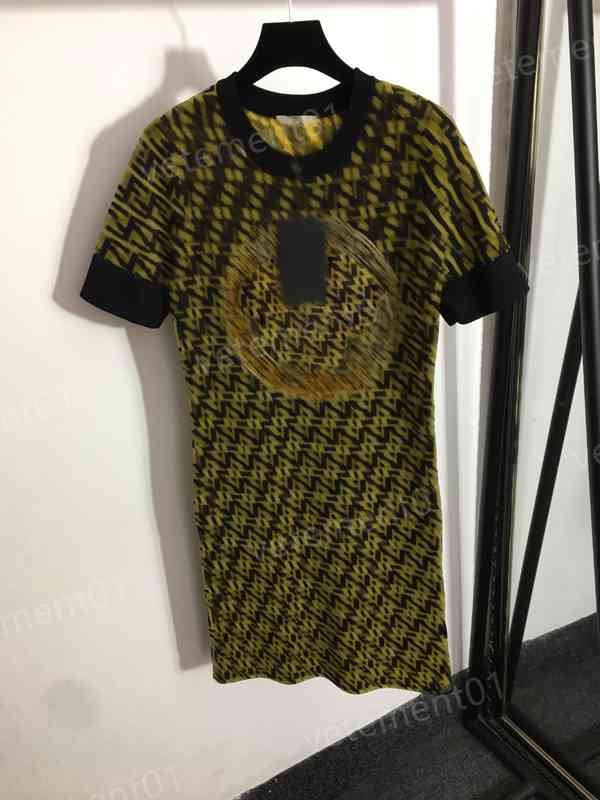 Womens Dresses Character Head Diamond Embellished Knitted Short-sleeved Dress High Quality Luxury Dress Designer Women Clothing